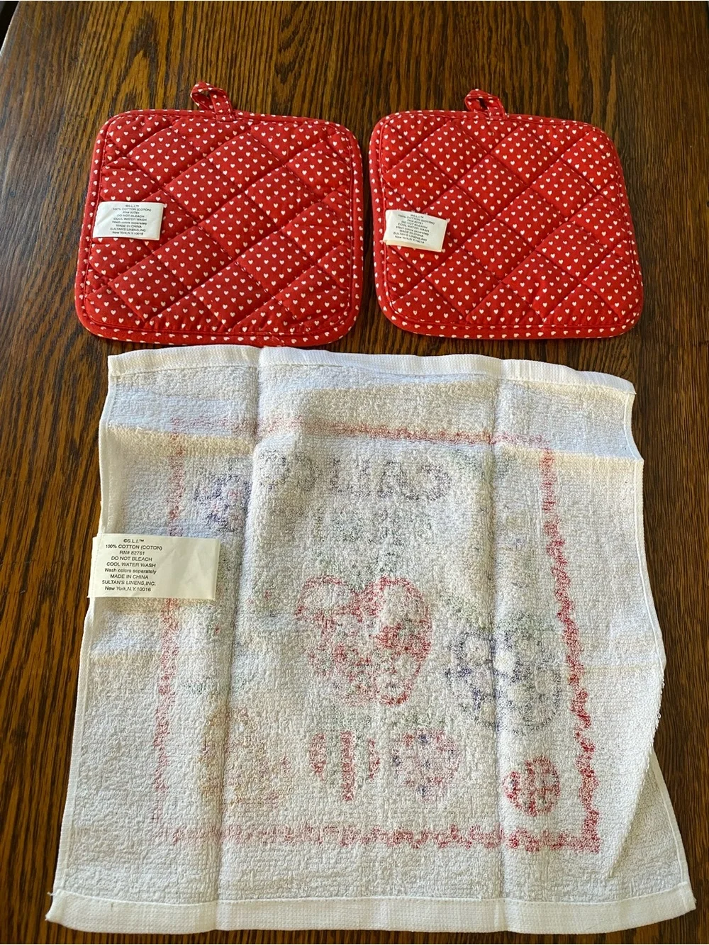 Vintage NOS 1970s 80s “Calico Fruit” Potholder Set (2) and Dishcloth MCM